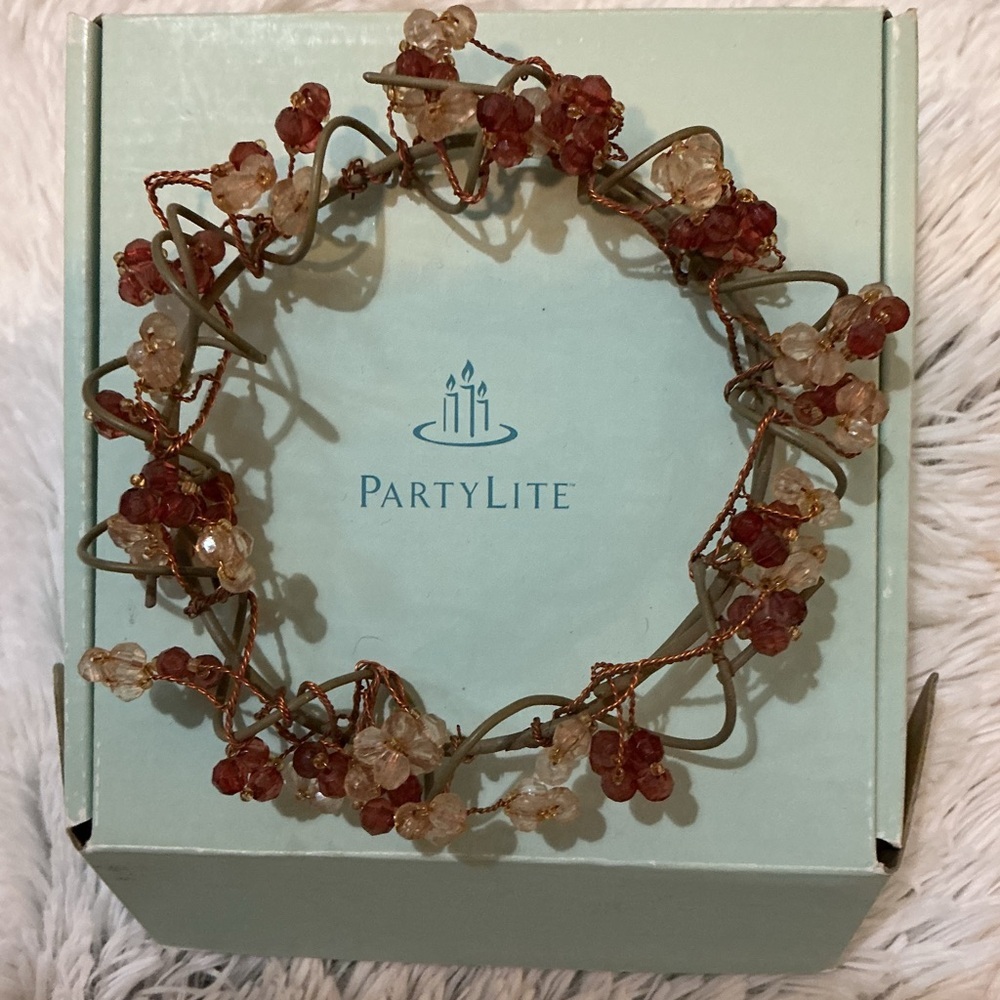 PartyLite Gemstones Beaded Candle Ring 3-4” P7834 — Red Amber Gold, Gift Ready